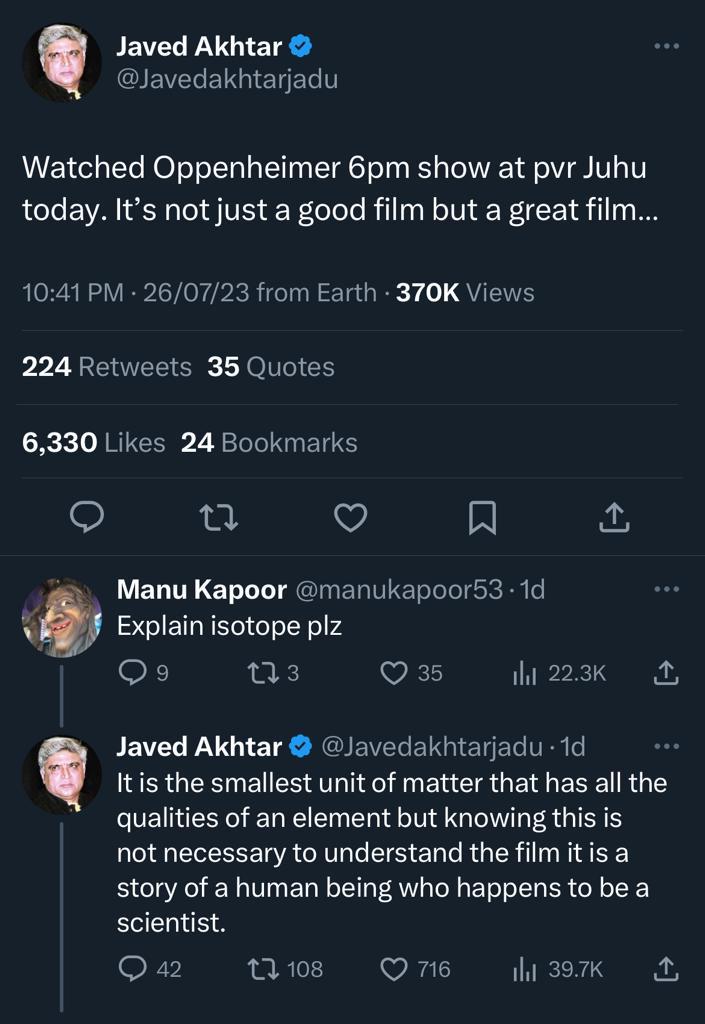 Javed Akhtar's Oppenheimer Review