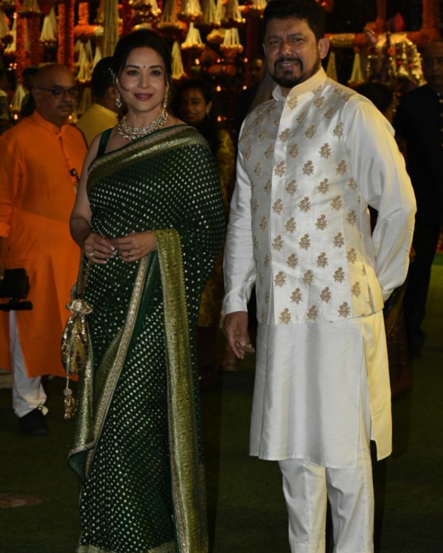 Madhuri Dixit and husband Dr.Nene arrive at the Ambanis for Ganesh Chaturthi celebrations