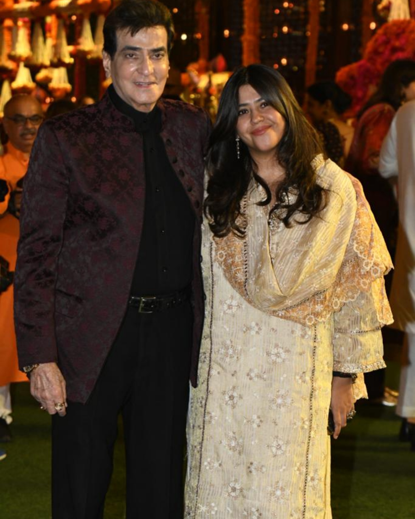 Veteran actor Jitendra and daughter Ekta Kapoor arrive for Ganesh Chaturthi celebrations at the Ambanis