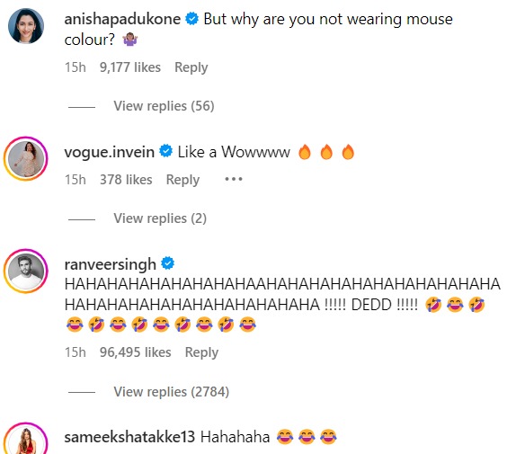 Ranveer Singh and Anisha react to Deepika's post
