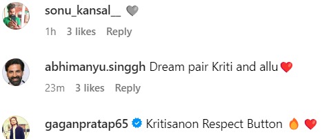 Fans react to Kriti and Allu Arjun