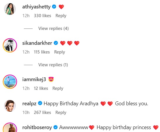 Athiya Shetty and Rohit Bose Roy wish Aaradhya on birthday