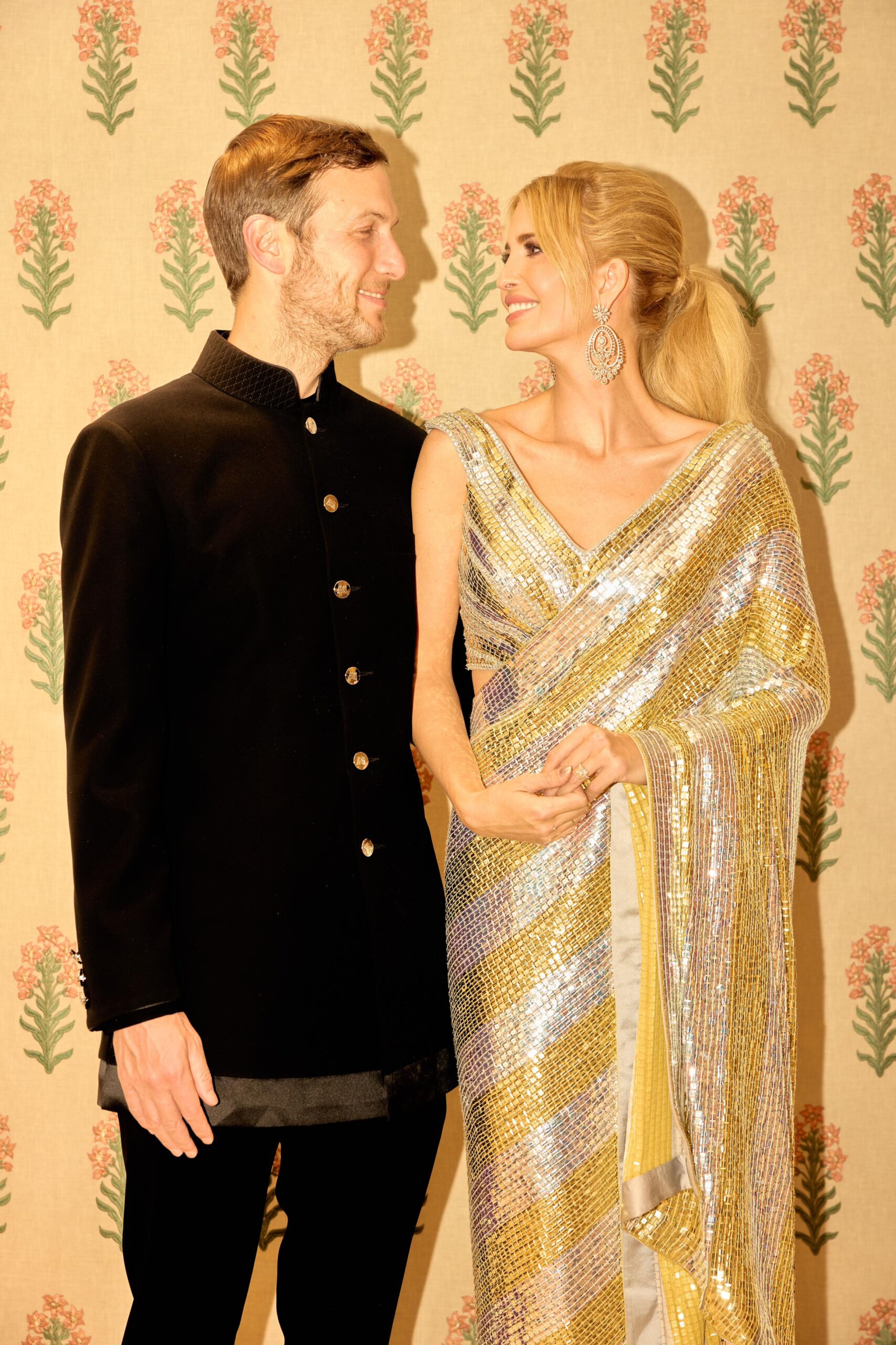Ivanka Trump in gold and silver sequined saree